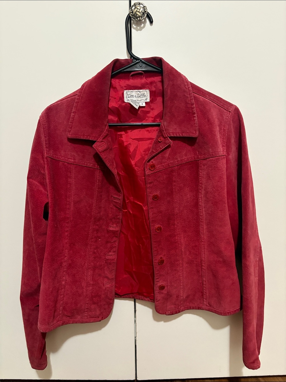 Live a Little Deep Red Suede Button Jacket